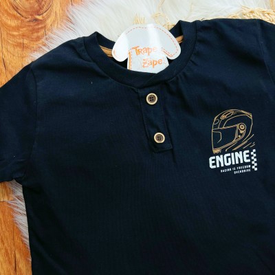Conj. Camiseta Engine Racing e Bermuda - Preto e Marrom